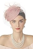BABEYOND Fascinator Hat Veil Feather Fascinators Hair Clip Tea Party Pillbox Derby Hat Fascinator Bridal Wedding Nude Pink