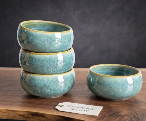Image of Freakway Handcrafted Serving Bowls Teal Reactive Glaze 3.5 Inch Set of 4