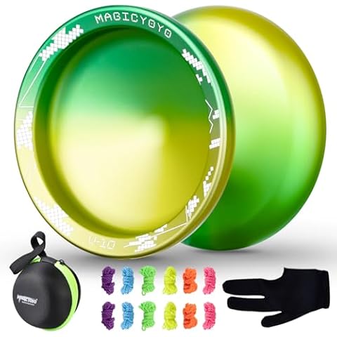 YOSTAR V10 Yoyo Pro Unresponsive Yoyo for Kids/Adults, Professional Finger Spin Tricks Yo yo for Beginner with 12 Yo-yo Strings + Yo Yo Case Bag + Yoyo Glove (Green Yellow Gradient) Cover
