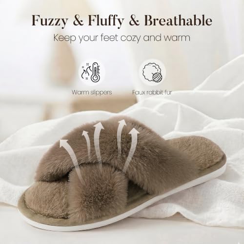 Image of Ankis Memory Foam Fuzzy Slippers for Women,Open Toe House Shoes
