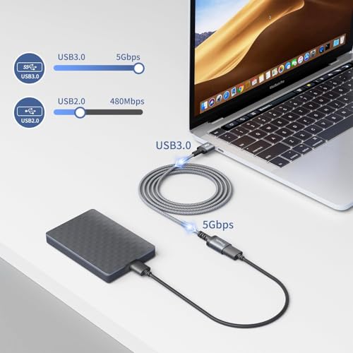 Kiuet USB3.0 Extension Cable 3M, 5Gbps Type A Male to Female Extension Cable Braided Compatible with USB Keyboards, Mice, Xbox, Flash Drives, Hard Drives, Printers etc