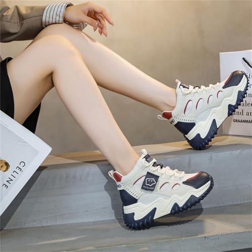 Women's Girl's Lace Up Platform Inner Heightening Chic Sneakers Breathable Casual Walking Shoe Lightweight Non Slip Workout Shoes4