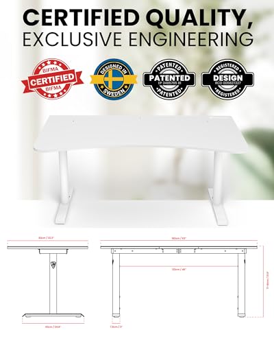 Image of Arozzi Arena Large Gamer Desk - 63x32 inch Adjustable Height PC Gaming Desk with Storage for Cables & Triple-Monitor Support - Full-Surface Washable Mousepad - Pure White