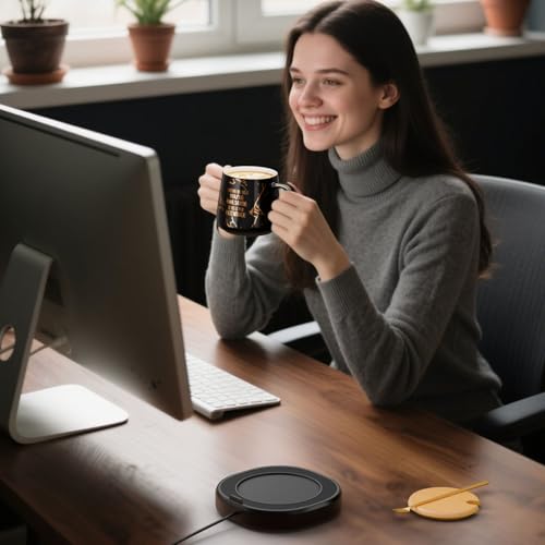 Image of Coffee Mug Warmer with You are Awesome Mug Set Electric Cup Warmer for Desk | Tea Beverage Coffee Warmer for Office & Home, 8H Auto Shut Off, 4 Temperature Setting, Birthday Christmas Gifts for Women Men
