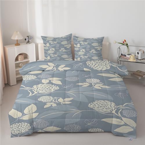 buyluhn Twin Duvet Floral Coverless Duvet Reversible All Seasons Quilt Twin Size 7.5tog, Plants Comforter Machine Washable for Bed Summer Winter, Lightweight, 2 Pillowcases &E91