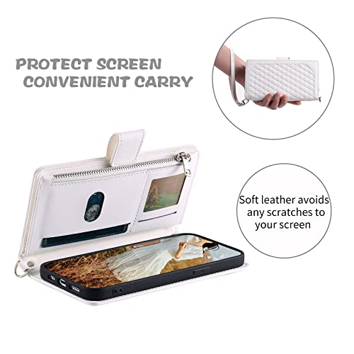 QLTYPRI Wallet Case for iPhone XR(6.1 inch),Luxury Quilted PU Leather Wallet Case with Card Slots for Women,Magnetic Zipper Purse Case with Wrist Strap Kickstand Shockproof Flip Cover -White - Image 4