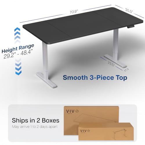 Image of VIVO Black 71 x 36 in Standing Desk, DESK-KIT-1G7B-36 | Electric, Holds 220 lbs, Sit Stand, Height Adjustable, Extra Deep Table Top, Memory Presets, 1B Series, Gray Frame