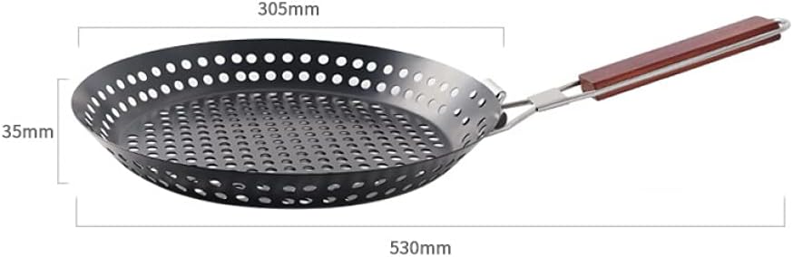 Round Barbecue Nonstick Pan Grill Skillet Grill Topper Tray with Foldable Handle BBQ Grill Wok for Home Kitchen Outdoor Barbecue