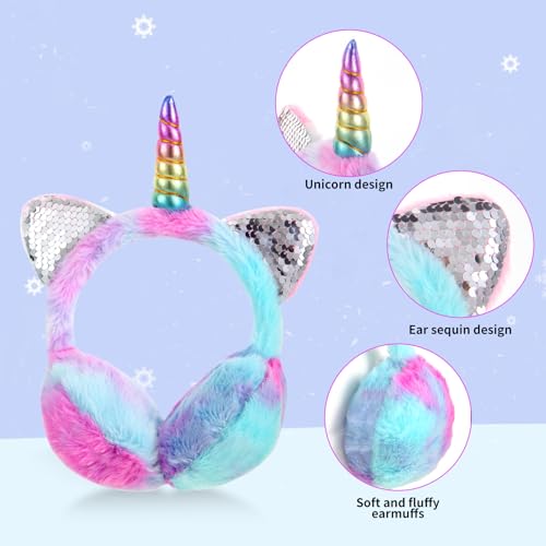 Cute Unicorn Earmuffs for Girls Sequin Shinny Ear Warmers Soft Plush Winter Earmuff Covers for Outdoor Winter2