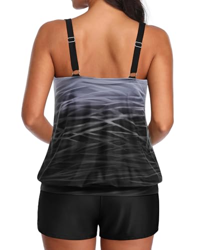 Image of Aqua Eve Two Piece Women's Tankini Swimsuits Blouson Swim Tank Top with Shorts Modest Bathing Suits