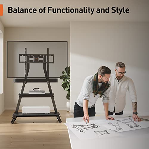 Perlegear Mobile Tv Stand With Soundbar Mount, Rolling Floor Tv Stand With Wheels For 43-80" Tvs Up To 132Lbs, Mobile Tv Cart With Storage Shelves, Tilt/Swivel Corner Tv Stand Max Vesa 600X400Mm #TOP5