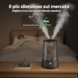 Umidificatore Ambiente Bambini Homvana 3.6L, 360°Cool Mist 16dB Silenzioso for Baby, Piante Dura da 34H, Auto Sleep Modo, con Luce e Aromaterapia Top-Fill, Facile da Pulire, Oli Essenziali (Nero)
