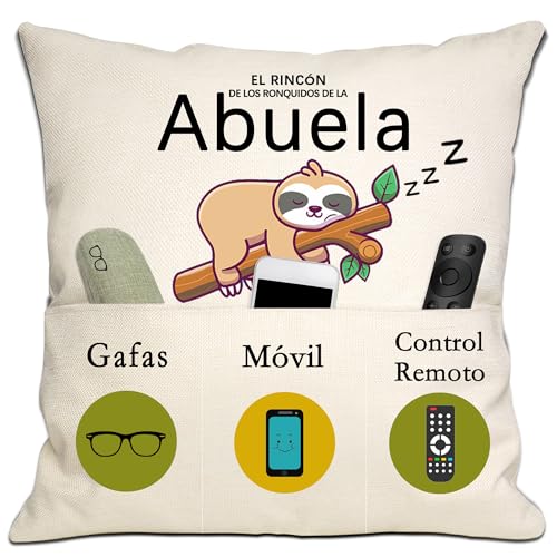 Bommex Funda de Cojín Divertido para la Abuela y Nietos con 3 Bolsillos - Regalo del Día de la Madre, 18x18 Pulgadas