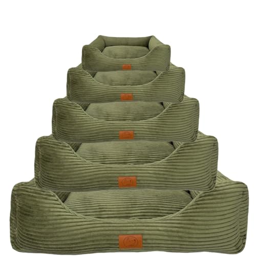 elropet Hundebett orthopädisch aus Kuschel Cord XS/S/M/L/XL kleine Hunde große Hunde Hundekorb (Olivegrün, XS (65x50x18cm))