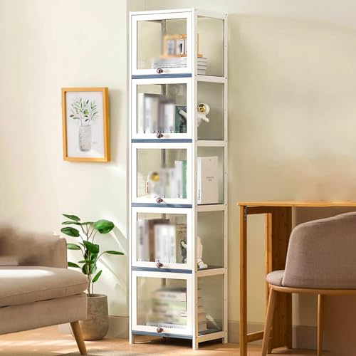 Curio Vitrina con puerta abatible, vitrina acrílica de cristal, armario de almacenamiento de alta capacidad, estantería moderna, instalación rápida, marco natural