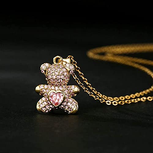 Teddy Bear Lucky Cat Pendant Heart Crystal Pendant Necklace Cute Animal Jewelry for Women3