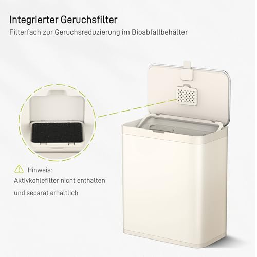 EKO Biomülleimer Küche 7 L, Komposteimer aus Edelstahl mit Inneneimer und Geruchsfach, Abfalleimer mit Haken für Schranktür oder Wandmontage, Bio Mülleimer Klein Komposter Bioeimer (Creme)