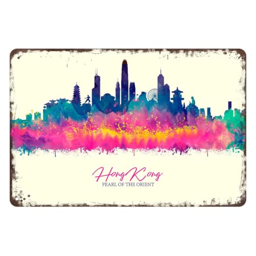 Colorful Hong Kong Pearl Of The Orient Metal Sign 8x12 Inch