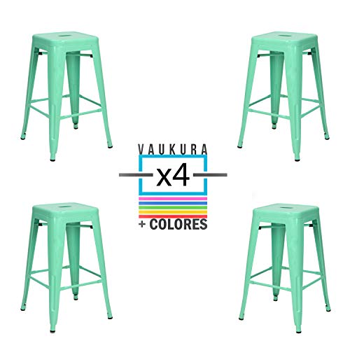Vaukura Taburete Medio Oliix Brillo Pack 4 - Taburete Cocina de Estilo Industrial (Verde Menta)