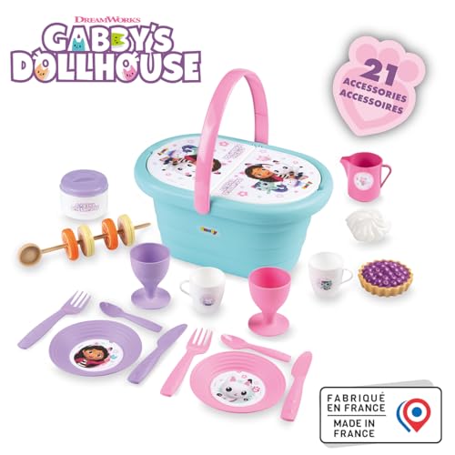 Smoby – Gabby´s Dollhouse Picknick-Korb – Spielset mit Spielzeug-Teeservice (21 Teile), inkl. Teller, Besteck, Becher, für Kinder ab 3 Jahren, blau