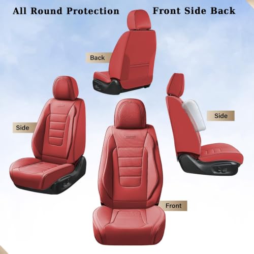 Image of Coverado Car Seat Covers Front, Seat Covers for Cars, Waterproof 2-Pack Car Seat Cushions, Leather Carseat Seat Protectors, Universal Seat Covers Fit for Most Sedans SUV Pick-up Trucks(Red)