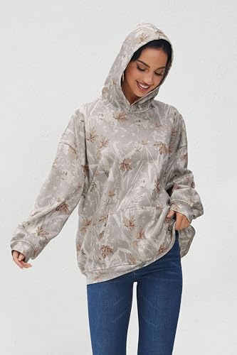 Image of Dsewpaur Camo Hoodie For Women Oversized Long Sleeve Drop Shoulder Fleece Hooded Sweatshirt Pullover With Pocket Outfits