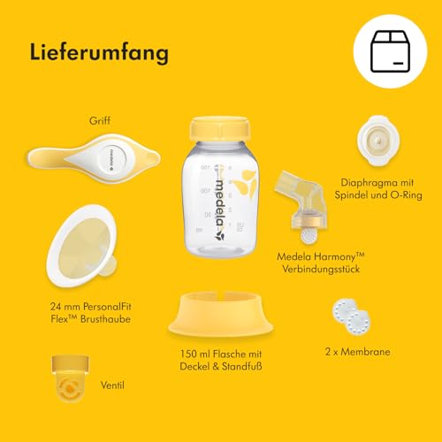Medela Harmony Handmilchpumpe – Kompaktes Schweizer Design – Manuelle Milchpumpe mit PersonaFit Flex Brusthauben und 2-Phase-Expression-Technologie