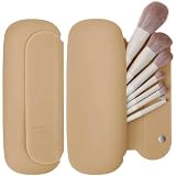 BAGCRAZY Silicone Travel Makeup Brush Holder for Women with Magnetic Closure and Built-in Brush Cleaner, Washable Cosmetic Organizer, Gift-Ready Pouch, Khaki