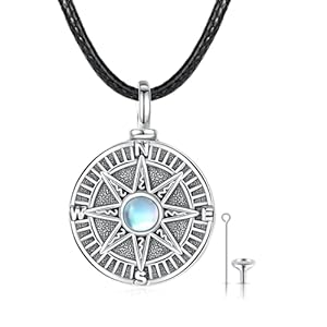 MEDWISE Viking Compass Urn Necklace for Ashes S925 Sterling Silver Oxidized Silver Keepsake Memorial Urn Pendant Compass Cremation Jewelry for Women Men Unisex