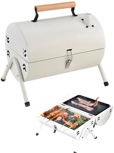 Portable Stainless Steel Barrel Smoker Grill - Double-Sided Charcoal BBQ with Enhanced Ventilation for Camping & Picnic - Perfect Outdoor Cooking Tool (Black)