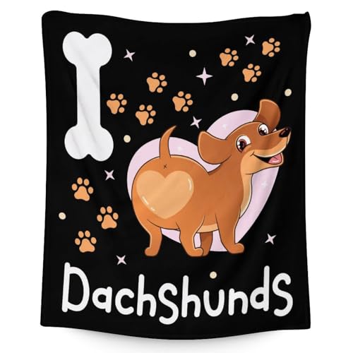 Dachshund Throw Blanket for Teen - 50x60 Inches Throw Size - Soft Fluffy Cozy Blankets Gift - Black Funny Blanket Throws for Living Room Decorative