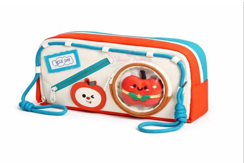 Image of Invite Cute Food Pencil Case for Kids, 4 Layer Large Capacity Pencil Pouch with 3 Compartments, Cartoon Aesthetic Stationery Organizer for School, Gift for Boys & Girls (Apple RED)