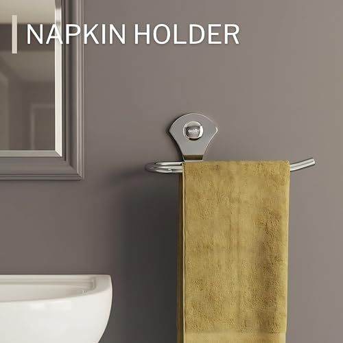 Image of GLOXY Premium Stainless Steel Bathroom Accessories Set Combo Pack of 5 Includes Folding Towel Rack, Toothbrush /Tumbler Holder, Towel Ring /Napkin Holder, Towel Rod /Bars and Soap Holder /Dish