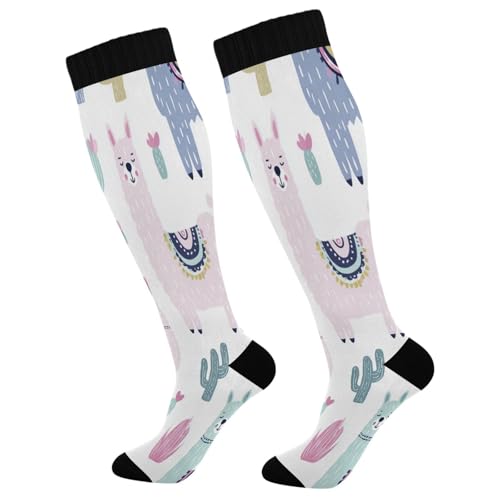 Image of Nander Funny Llama Cactus Compression Socks Women Men for (20-30mmHg) Athletic Sports,Running,Travel Knee High Stockings