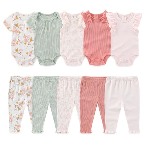 Image of Kiddiezoom Newborn Baby Layette Set 10-Piece with Bodysuits and Pants Set for Unisex Baby Gift Sets