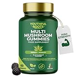 Youthful Roots 6-in-1 Multi Mushroom Gummies with Vitamin B6 - Focus, Energy & Vitality - Vegan & Sugar-Free - 60 Gummies - for Kids and Adults