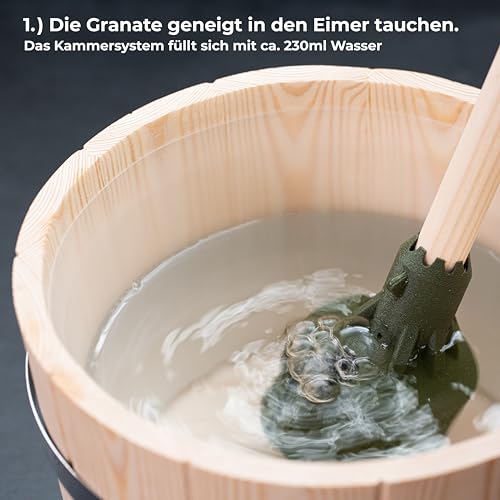 Saunagranate - Die Aufgusskelle für Sauna- Enthusiasten - Die Saunakelle fasst 240ml, bei über 30 Sekunden Aufgusszeit für mehr Verdampfung und gefühlte Hitze - made in Tirol, Österreich