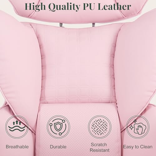 Image of Big and Tall Office Chair 400 LBS, Scratch-Resistant PU Leather Executive Ergonomic Desk Chair with Footrest, Lumbar Support, Wide Reclining Computer Seat for Home Office, Pink