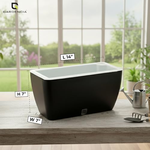 Image of GARDENCIA Self Watering Flower Pots for Outdoor Indoor Gardening /Rectangle Big Plant Pot with Polypropylene UV Material /Decorative Modern Gamla (Recta Big Black, Pack of 4)