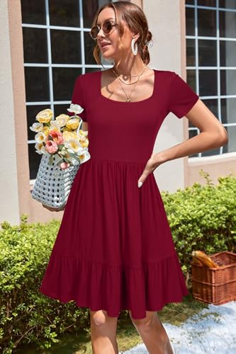Image of Newshows Women's 2026 Summer Casual Square Neck Ruffle A Line Beach Vacation Sundress Work Business Dress with Pockets