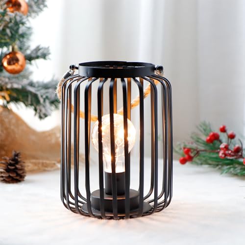JHY DESIGN Batteridriven hängande lampa med handtag i hamparep, trådlös burlampa, 19,5 cm hög, bordslampa i metall, sänglampa för balkong, vardagsrum, hall, sovrum, inomhus, skrivbord, hörn, present