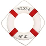 Veemoon Life Ring Welcome Decoration, Nautical Life Ring Wall Art Hanging Buoy Ornament Beach Party Decoration Mediterranean for Home Office Party Store, Red (13” L, 2”H)