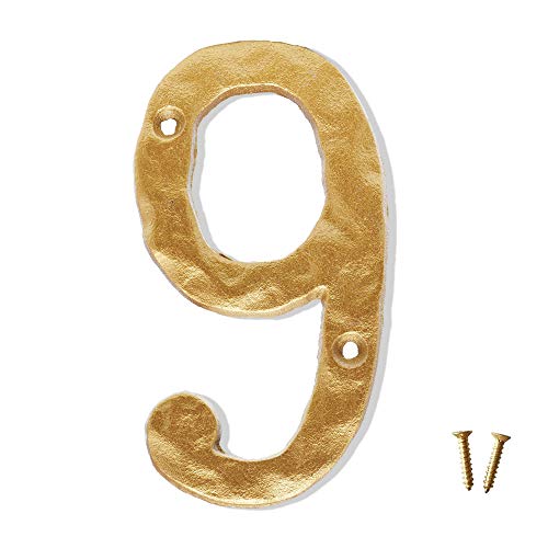 Numéros maison 6 po, fonte robuste, apparence martelée, doré (9)