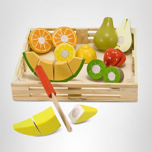 Melissa & Doug Wooden Cutting Fruit Toy Food Set & Pretend Play Kitchen Accessories, Preschool Learning Toys for Girls & Boys 3+