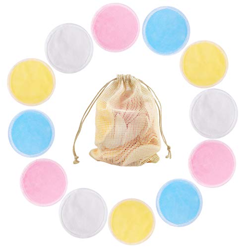 Preisvergleich Produktbild Waschbare Abschminkpads Superweich Waschbare Wiederverwendbare Bambus Baumwolle Makeup Entferner Pads mit Wäschesack für Gesichtsreinigung und sensible Haut ink 12 Stück