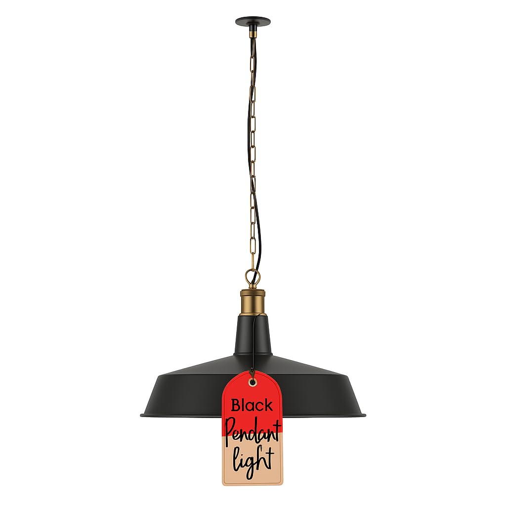 DC VOLTAGE Ceiling Pendant Light Fitting - Industrial Black Metal Shade Pendant E27 Lamp Holder with Adjustable Chain Fitting Hanging Lighting Perfect for Kitchen Island