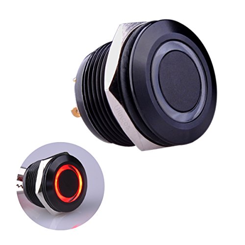 Ulincos® Momentary Push Button Switch U19D1 1NO SPST Black Metal Shell with Red LED Ring Suitable for 19mm 3/4