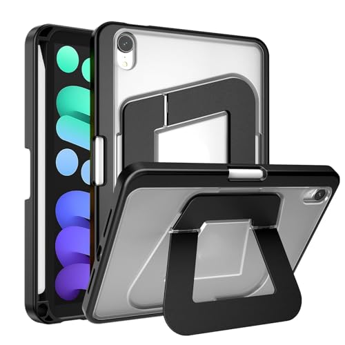 Case for iPad Mini A17 Pro / 6 with Dual Multi-Angle Kickstand Full Protective Cover with Built-in Pencil Holder Shockproof Case for Home Office School (Black)