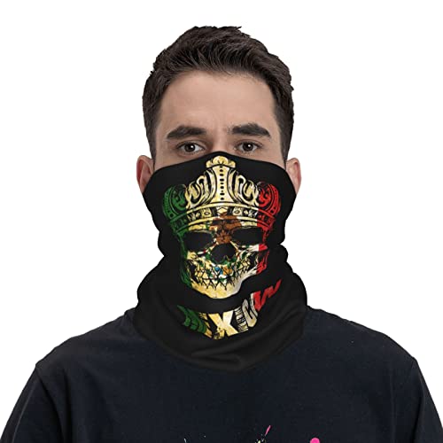 King Skull Mexican Flag Seamless Neck Gaiter Shield Scarf Bandana Face Mask Seamless UV Protection for Motorcycle Cycling Riding Running Headbands White4