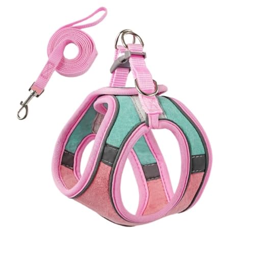 Adjustable Arnés para gatos con correa reflectante, antifuga y transpirable para gatitos (rosa y verde, S)